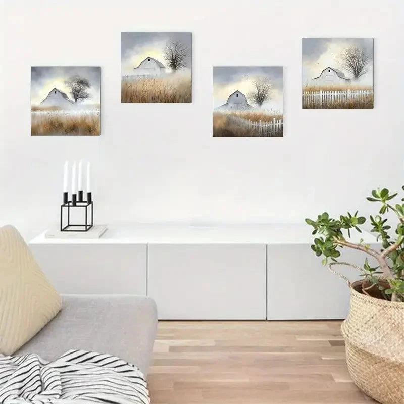 4pcs Farmhouse Barn Wall Art Rustic Country Wall Art Canvas Framed