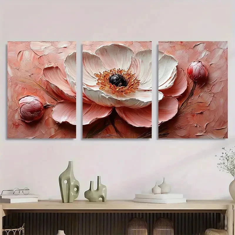 3pcs Heavy Texture Mini Pink Peonies Perfect Wall Art Set Canvas Framed 40x60cm - High Quality Print 100% Australian Made Wall Canvas Ready to Hang - Bella Home Decor