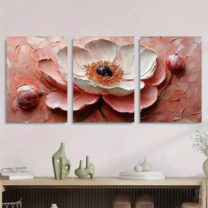 3pcs Heavy Texture Mini Pink Peonies Perfect Wall Art Set Canvas Framed 40x60cm - High Quality Print 100% Australian Made Wall Canvas Ready to Hang - Bella Home Decor