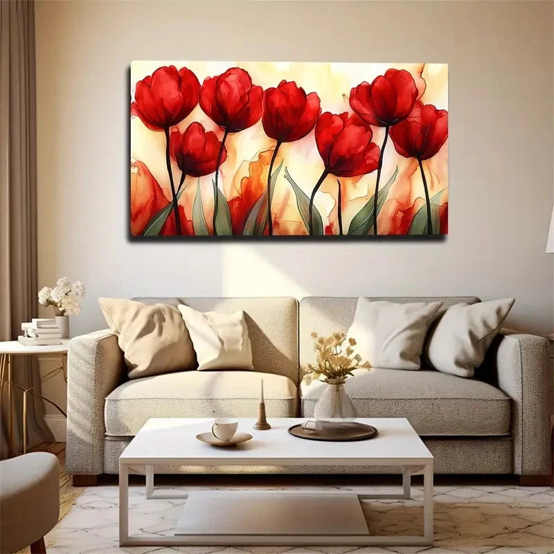 Modern Minimalist Red Tulip Wall Art Canvas Office Home Room Framed 120x60cm