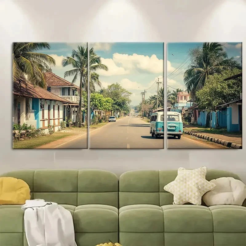 3pcs Jaffna Street Kombi Van Sri Lanka Art Wall Art Set Canvas Framed 50x70cm - High Quality Print 100% Australian Made Wall Canvas Ready to Hang