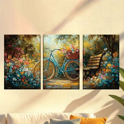 3pcs Charming colorful flowers and bicycle Wall Art Set Canvas Framed 60x90cm - High Quality Print 100% Australian Made Wall Canvas Ready to Hang - Bella Home Decor