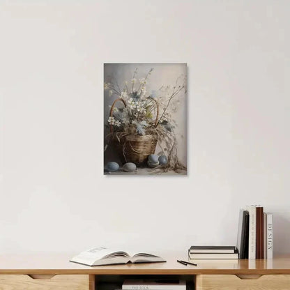 Beautiful Vintage Easter Flower Basket Painting 40x60cm Metal Print Ready to Hang