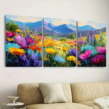 3pcs Colorful Mountain Flowers Nature Wall Art Set Canvas Framed 50x70cm - High Quality Print 100% Australian Made Wall Canvas Ready to Hang - Bella Home Decor
