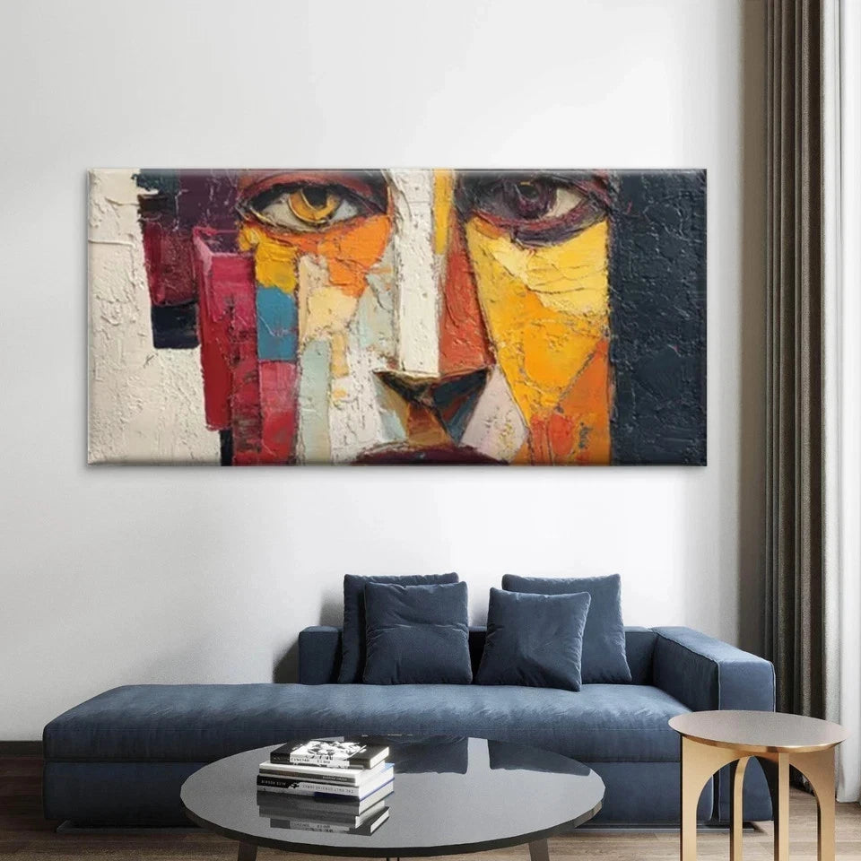 Abstract Portrait Bold Face Wall Art Canvas Office Home Room Framed 120x60cm