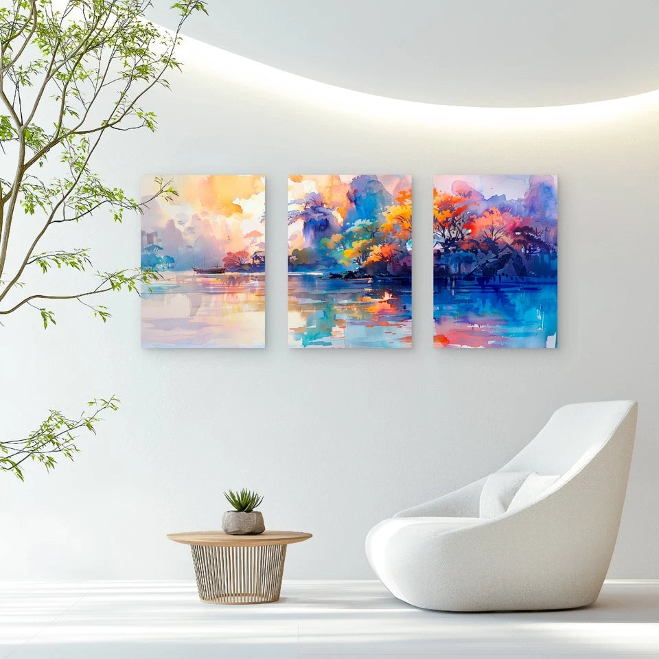 3pcs Autumn Colors Dancing On The Water Wall Art Set Canvas Framed 60x90cm - High Quality Print 100% Australian Made Wall Canvas Ready to Hang - Bella Home Decor