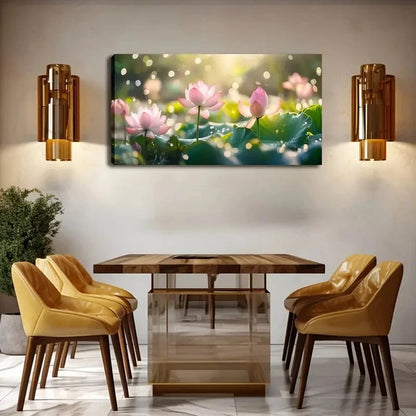 Dew On Lotus Leaves With Soft Wall Art Canvas Office Home Room Framed 120x60cm - Bella Home Decor