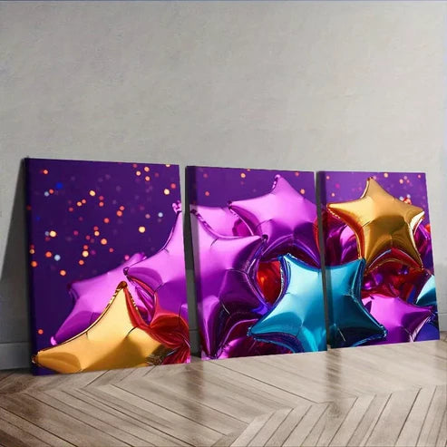 3 PCS Star-Shaped Balloons Colorful Wall Art Set Canvas Unframed - High Quality Print 100% Australian Made Wall Canvas