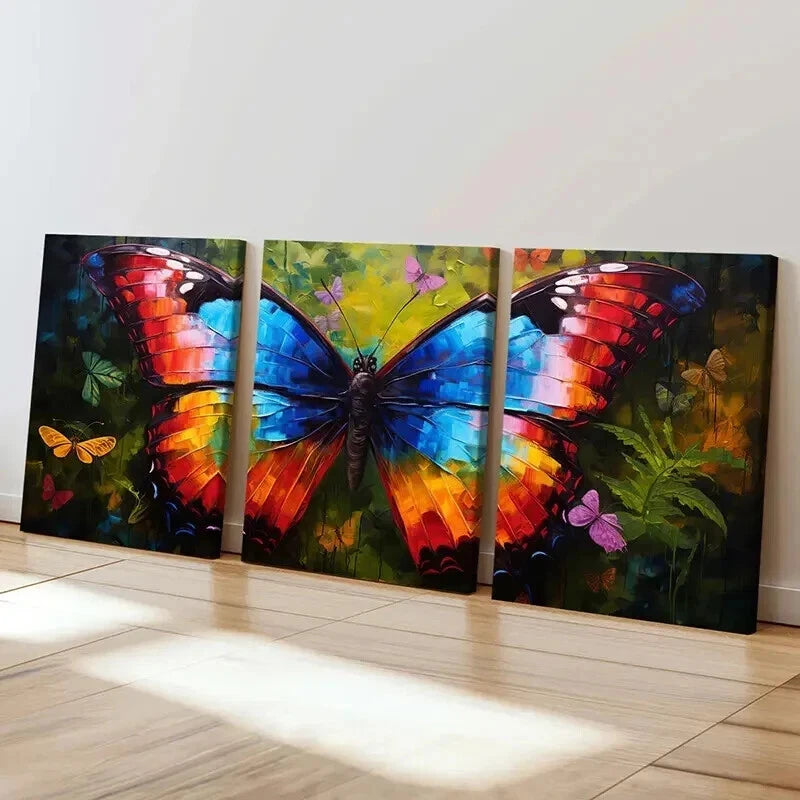 3pcs Natural Colorful Butterfly Watercolor Style Wall Art Set Canvas Framed 40x60cm - High Quality Print 100% Australian Made Wall Canvas Ready to Hang - Bella Home Decor