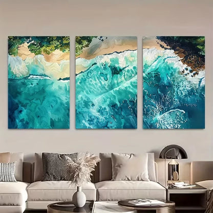 3pcs Tranquil Beach with Turquoise Waters  Wall Art Set Canvas Framed 40x60cm - High Quality Print 100% Australian Made Wall Canvas Ready to Hang - Bella Home Decor