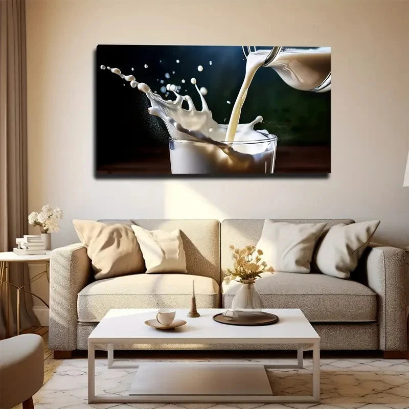 Milk Poured Into A Cup Wall Art Canvas Office Home Room Framed 120x60cm