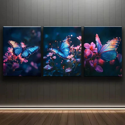 3pcs Glowing Butterfly Colorful Nature Perfect Wall Art Set Canvas Unframed - High Quality Print 100% Australian Made Wall Canvas - Bella Home Decor