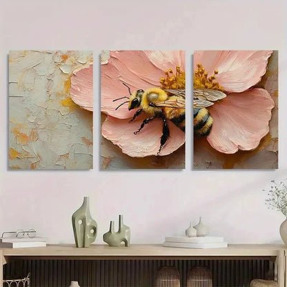 3pcs Honey Bee Yellow Sweet Bumblebee Perfect Wall Art Set Canvas Framed 50x70cm - High Quality Print 100% Australian Made Wall Canvas Ready to Hang