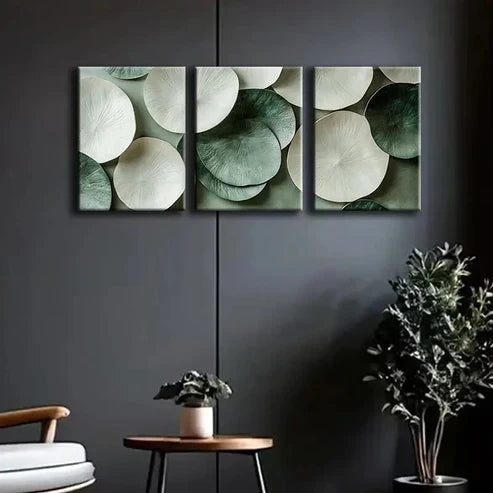 3pcs Green and White Circle Light Perfect Wall Art Set Canvas Unframed - High Quality Print 100% Australian Made Wall Canvas