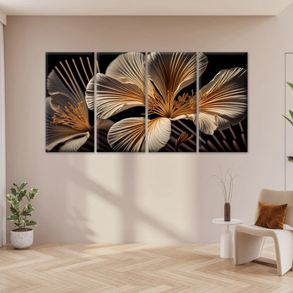 4pcs Elegant Gold and White Floral Wall Art Canvas Framed 45x80cm - High Quality Print 100% Australian Made Wall Canvas Ready to Hang