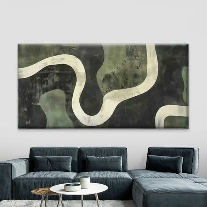 Abstract Green Black Curved Lin Wall Art Canvas Office Home Room Framed 120x60cm