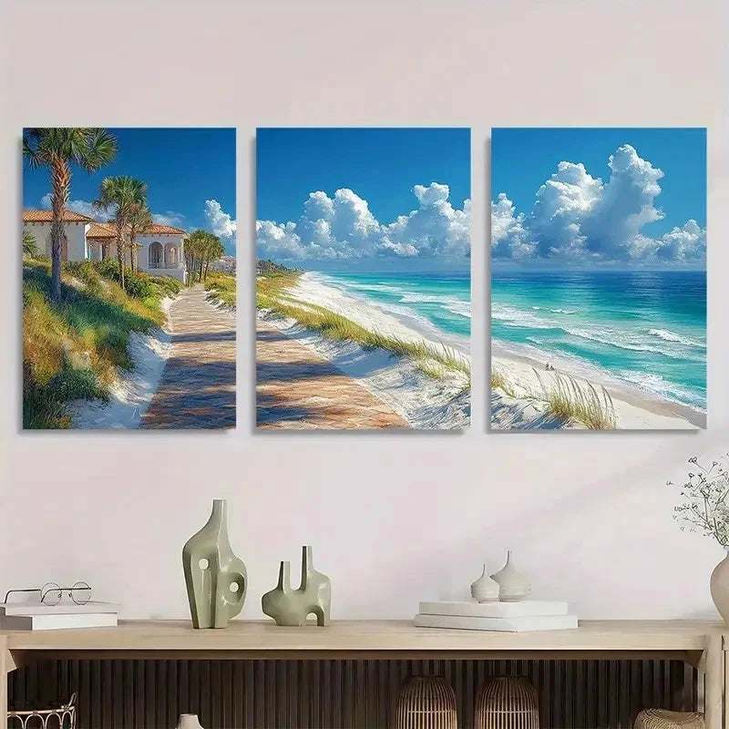 3pcs Alys Beach & Rosemary Beach Scenery Perfect Wall Art Set Canvas Framed 50x70cm - High Quality Print 100% Australian Made Wall Canvas Ready to Hang - Bella Home Decor