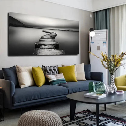 Black and White Slate Road Wall Art canvas office home room framed 120x60cm