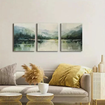 3pcs Mountain Forest & Lake Abstract Canvas Framed 60x90cm - High Quality Print 100% Australian Made Wall Canvas Ready to Hang