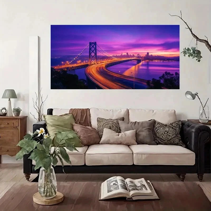 Golden Gate Bridge Sunset Wall Art Canvas Office Home Room Framed 120x60cm