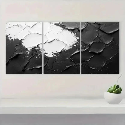 3pcs Black , White Abstract Texture Painting A   Wall Art Set Canvas Framed 60x90cm - High Quality Print 100% Australian Made Wall Canvas Ready to Hang - Bella Home Decor