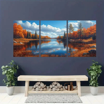 3pcs Trout Lake Canada Ontario Panoramic Wall Art Set Canvas Framed 50x70cm - High Quality Print 100% Australian Made Wall Canvas Ready to Hang