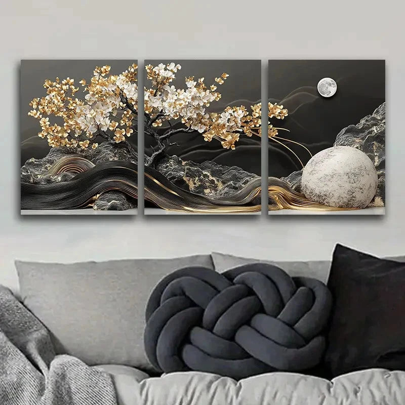 3pcs Modern Contemporary  Gold MC Wall Art Canvas Framed 40x60cm - High Quality Print 100% Australian Made Wall Canvas Ready to Hang