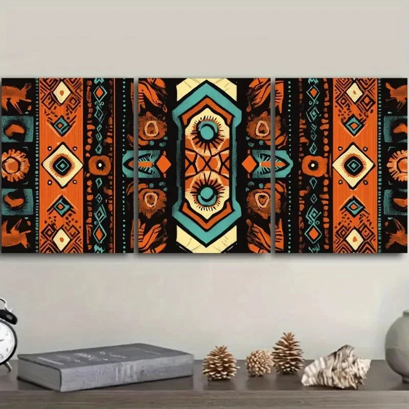 3pcs Vib African Dashiki Graphic Design Print Wall Art Set Canvas Framed 40x60cm - High Quality Print 100% Australian Made Wall Canvas Ready to Hang - Bella Home Decor