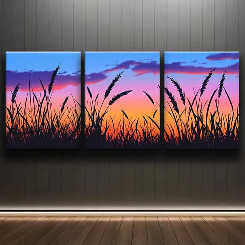 3pcs Serene Sunset Silhouette Vibrant Wheat Wall Art Set Canvas Unframed - High Quality Print 100% Australian Made Wall Canvas