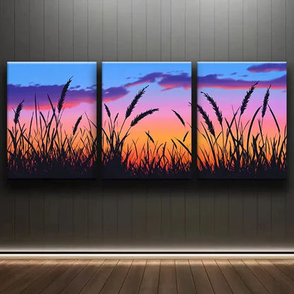 3pcs Serene Sunset Silhouette Vibrant Wheat Wall Art Set Canvas Unframed - High Quality Print 100% Australian Made Wall Canvas