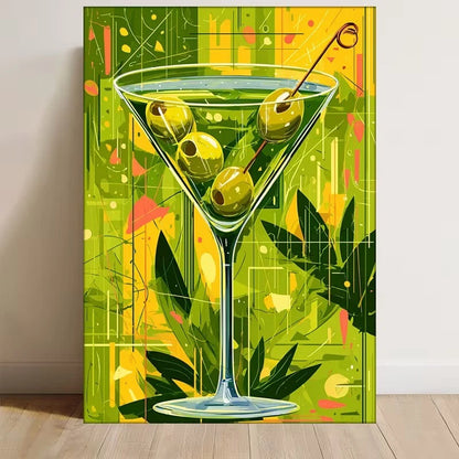 Sage Green Cocktail Art Print with Olive Metal Print Ready to Hang