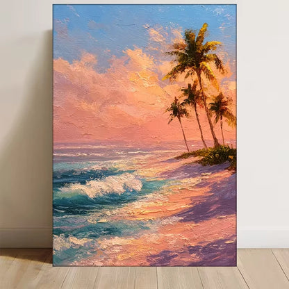 Pink & Blue Tropical Beach Ocean Waves Metal Print Ready to Hang