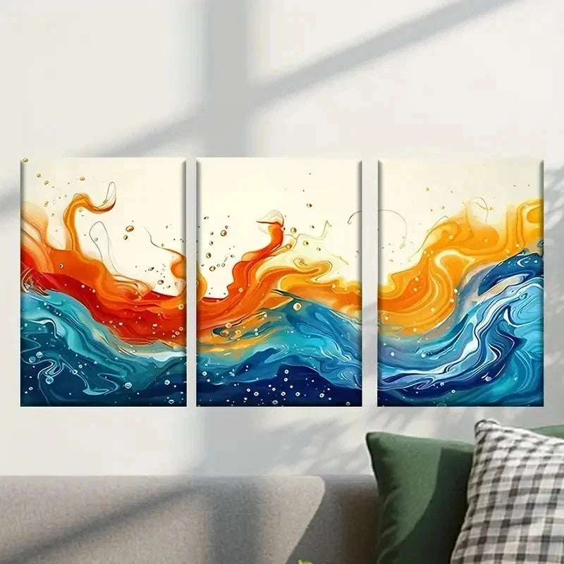 3pcs Abstract Painting with Water And Orange Wall Art Set Canvas Framed 50x70cm - High Quality Print 100% Australian Made Wall Canvas Ready to Hang - Bella Home Decor
