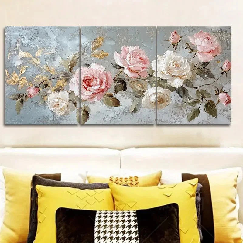 3pcs pink and white roses Wall Art Set Canvas Framed 60x90cm - High Quality Print 100% Australian Made Wall Canvas Ready to Hang
