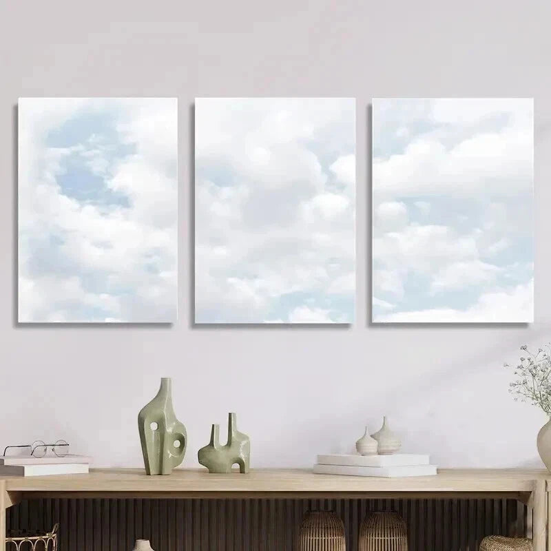 3pcs Blue Sky Cloud Serene Nature Perfect Wall Art Set Canvas Framed 60x90cm - High Quality Print 100% Australian Made Wall Canvas Ready to Hang - Bella Home Decor
