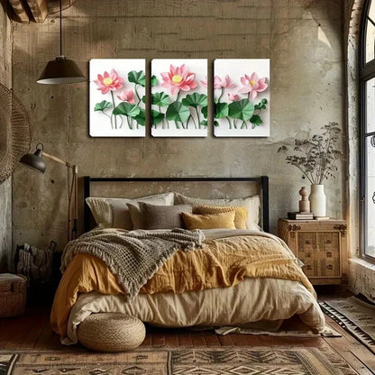 3pcs Watercolor Lotus Flower Triptych Perfect Wall Art Set Canvas Framed 60x90cm - High Quality Print 100% Australian Made Wall Canvas Ready to Hang - Bella Home Decor