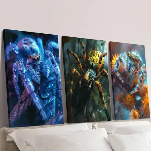3pcs Blue Orange Illusion Spider Wall Art Canvas Unframed - High Quality Print 100% Australian Made Wall Canvas - Bella Home Decor
