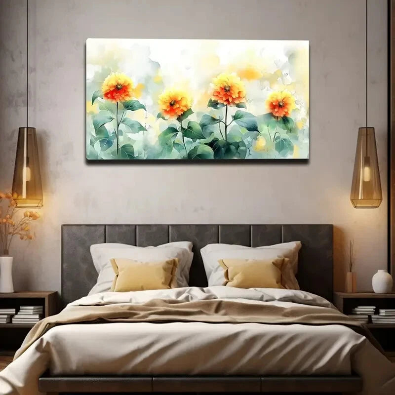 Vibrant Orange Yellow Flowers Wall Art Canvas Office Home Room Framed 120x60cm - Bella Home Decor