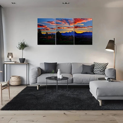 3pcs Sunset Over Mountains Painting Metal Print Ready to Hang Art