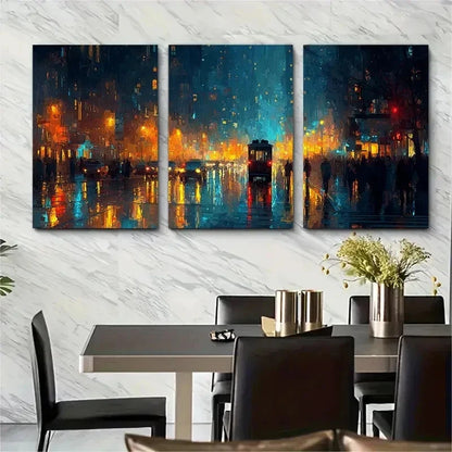 3pcs Impressionist Rainy Night Dark Perfect Wall Art Set Canvas Framed 50x70cm - High Quality Print 100% Australian Made Wall Canvas Ready to Hang