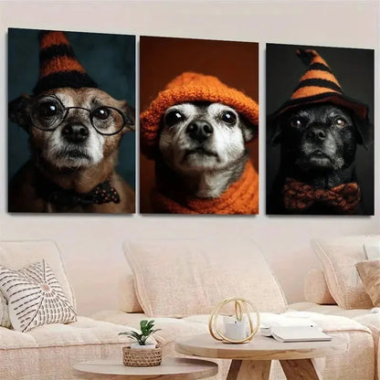 3pcs  Cute Old Lady Dog  COL    Wall Art Canvas Framed 40x60cm - High Quality Print 100% Australian Made Wall Canvas Ready to Hang - Bella Home Decor