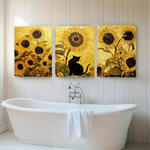 3pcs Sunflower Bear Floral Yellow Perfect Wall Art Canvas Unframed - High Quality Print 100% Australian Made Wall Canvas