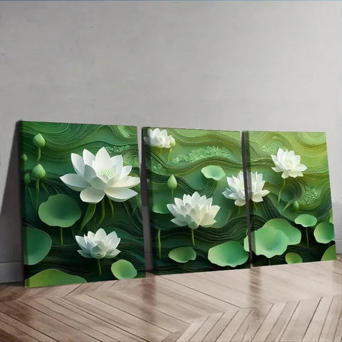 3pcs White Lotus Flower Wall Art Set Wall Art Canvas Unframed – High Quality Print 100% Australian Made Wall Canvas