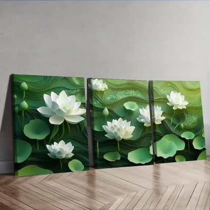3pcs White Lotus Flower Wall Art Set Wall Art Canvas Unframed – High Quality Print 100% Australian Made Wall Canvas