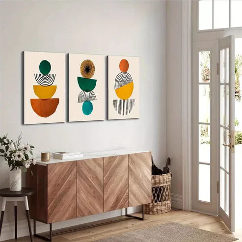 3pcs Abstract Mid-Century Modern Geometric Wall Art Set Canvas Unframed - High Quality Print 100% Australian Made Wall Canvas - Bella Home Decor
