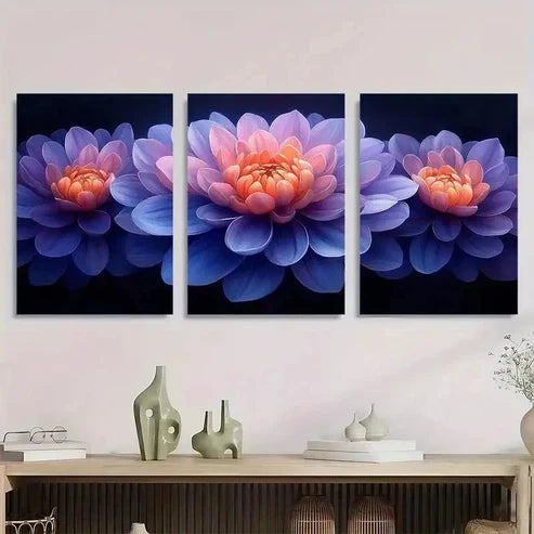 3pcs Purple Chrysanthemum Flower Wall Art Canvas Unframed - High Quality Print 100% Australian Made Wall Canvas