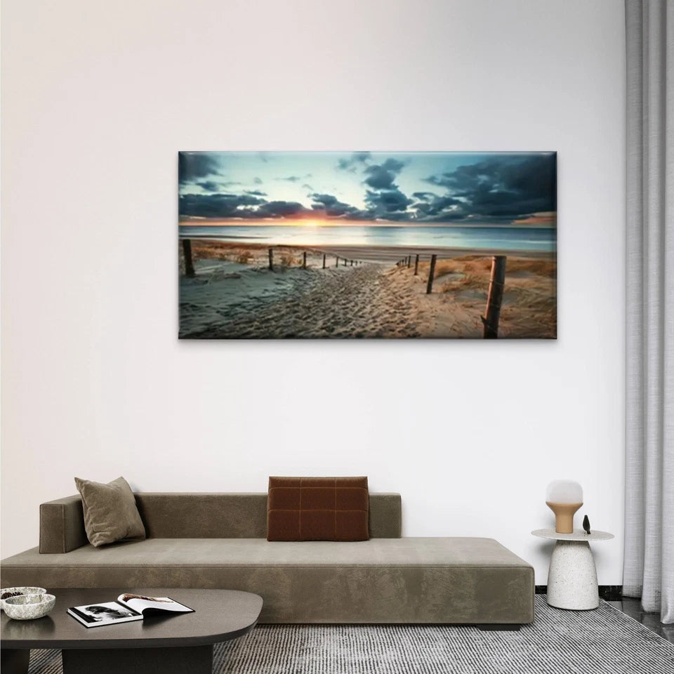 Sunset On The Beach Perfect Wall Art Canvas Office Home Room Framed 120x60cm