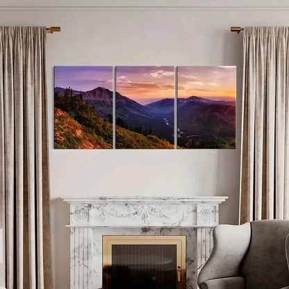 3pcs Valley Mountains and Sunset Modern Wall Art Set Canvas Framed 50x70cm - High Quality Print 100% Australian Made Wall Canvas Ready to Hang