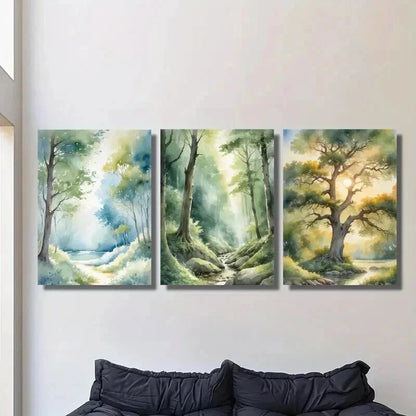 3pcs Serene Forest Path And River Scene Wall Art Set Canvas Framed 50x70cm - High Quality Print 100% Australian Made Wall Canvas Ready to Hang