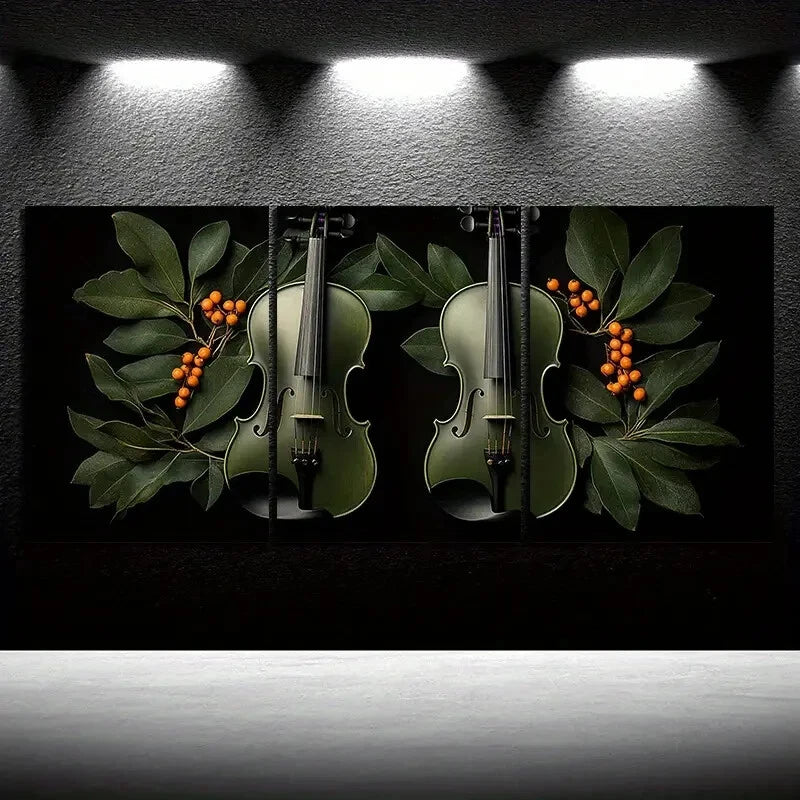 3pcs Chic Cello Trio Music Guitar Orange Fruits Metal Print Ready to Hang Art - Bella Home Decor